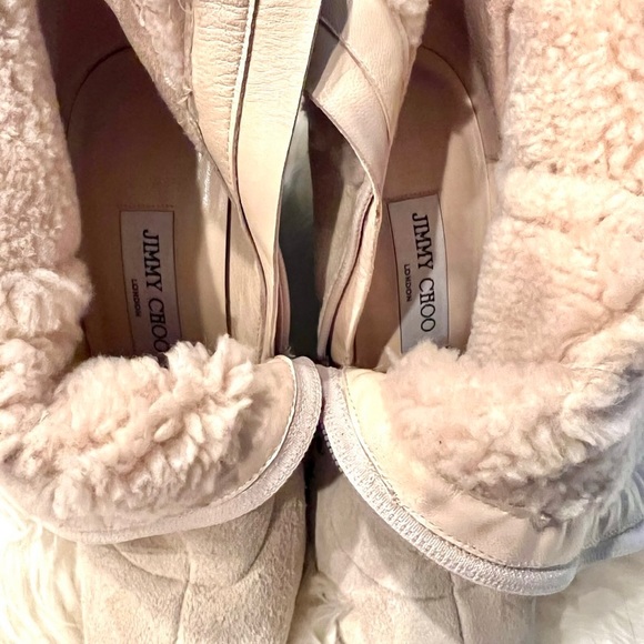 Jimmy Choo Beige Suede Shearling Studded High Heel Boots Sz38.5 - Picture 4 of 6